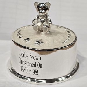 Engraved D For Diamond Silver Plated Teddy Bear Music Box