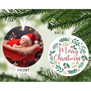 Merry Christmas Holly Wreath Photo Upload Tree Decoration