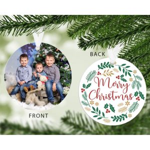 Merry Christmas Holly Wreath Photo Upload Tree Decoration