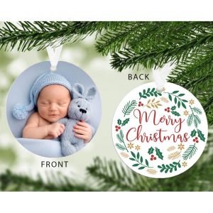 Merry Christmas Holly Wreath Photo Upload Tree Decoration