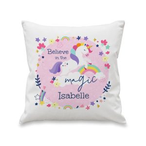 Girl's Personalised Pink Unicorn Cushion With Pad