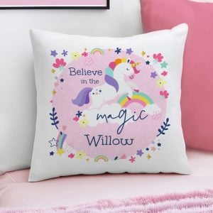Girl's Personalised Pink Unicorn Cushion With Pad