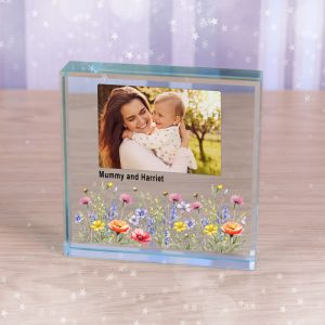 Custom Floral Designed Photo Upload and Message Glass Token