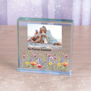 Custom Floral Designed Photo Upload and Message Glass Token