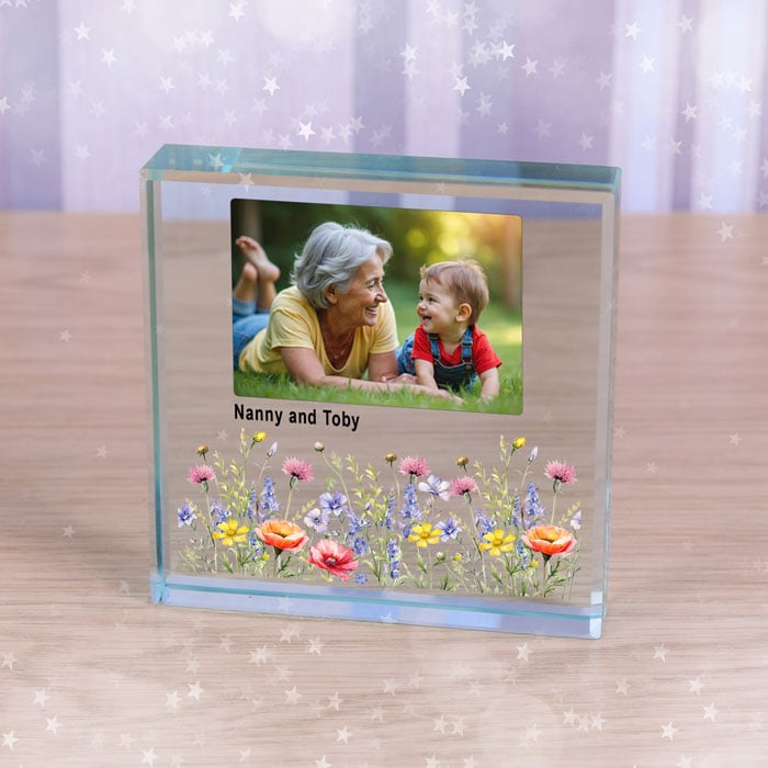 Custom Floral Designed Photo Upload and Message Glass Token