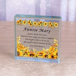 Because of you Personalised Sunflower Glass Token