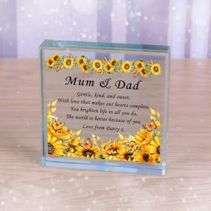 Because of you Personalised Sunflower Glass Token