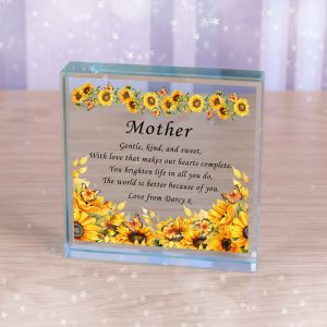 Because of you Personalised Sunflower Glass Token