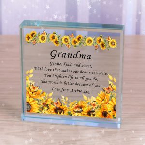 Because of you Personalised Sunflower Glass Token