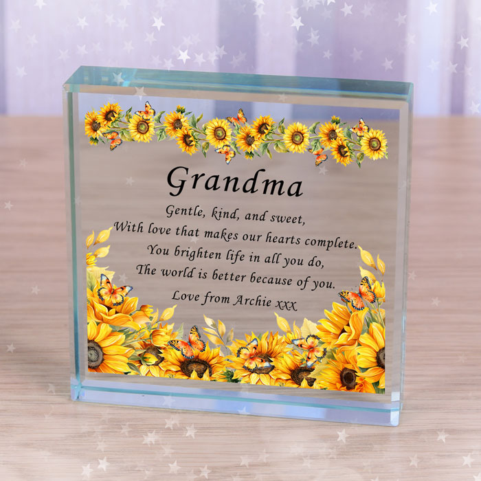 Because of you Personalised Sunflower Glass Token