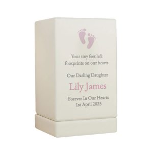 Personalised Baby Girl Small Wooden Ashes Urn