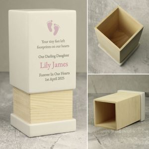 Personalised Baby Girl Small Wooden Ashes Urn