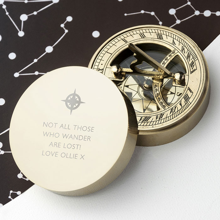 Personalised Iconic Adventurers Brass Sundial And Compass