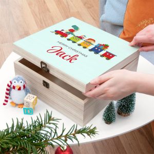 Kid's Personalised Festive Train Wooden Christmas Eve Box