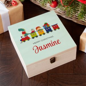 Kid's Personalised Festive Train Wooden Christmas Eve Box