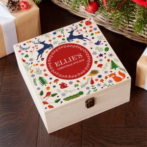 Personalised Festive Woodland Red Large Christmas Eve Box