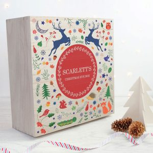 Personalised Festive Woodland Red Large Christmas Eve Box