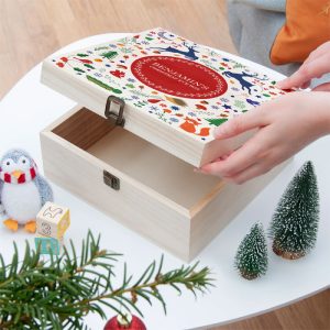 Personalised Festive Woodland Red Large Christmas Eve Box