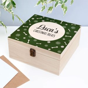 Personalised Dog Treats Large Wooden Christmas Box