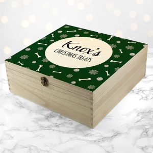 Personalised Dog Treats Large Wooden Christmas Box