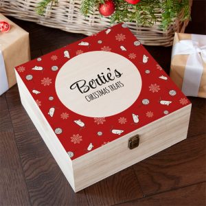 Personalised Cat Treats Large Wooden Christmas Keepsake Box