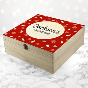 Personalised Cat Treats Large Wooden Christmas Keepsake Box