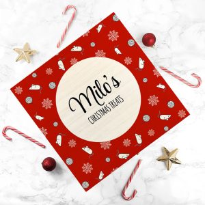 Personalised Cat Treats Large Wooden Christmas Keepsake Box