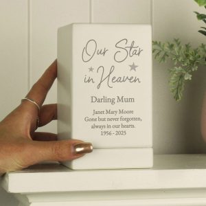 Personalised Our Star in Heaven Small Wooden Ashes Urn