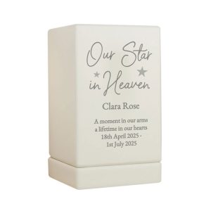Personalised Our Star in Heaven Small Wooden Ashes Urn
