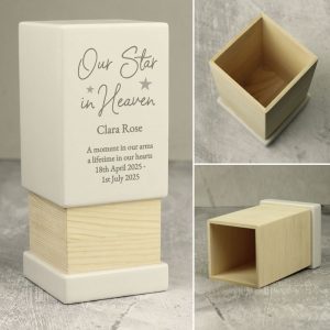 Personalised Our Star in Heaven Small Wooden Ashes Urn