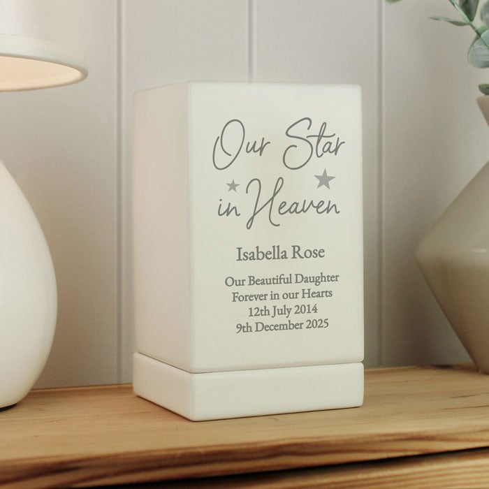 Personalised Our Star in Heaven Small Wooden Ashes Urn