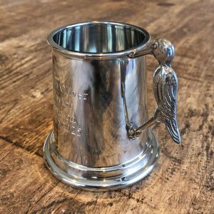 Personalised Engraved Stork Handle Pewter Baby Mug