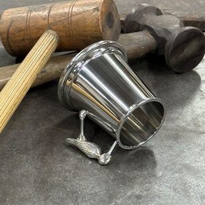 Personalised Engraved Stork Handle Pewter Baby Mug