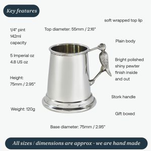 Personalised Engraved Stork Handle Pewter Baby Mug