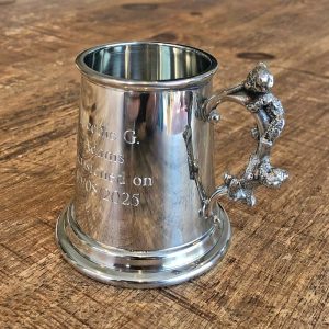 Engraved Teddy Bear Handle Pewter Quarter Pint Baby Mug