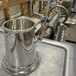 Engraved Teddy Bear Handle Pewter Quarter Pint Baby Mug