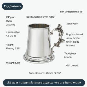 Engraved Teddy Bear Handle Pewter Quarter Pint Baby Mug