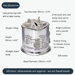 Personalised Engraved Pewter Teddy Bears Picnic Money Box