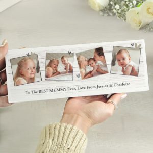 Personalised Photo Upload Hearts Mantel Block