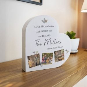 Personalised Photo Upload Grey Heart Wooden Ornament