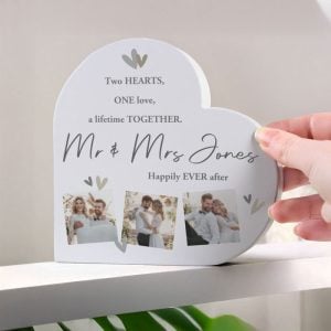 Personalised Photo Upload Grey Heart Wooden Ornament