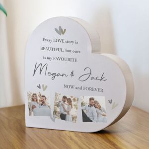 Personalised Photo Upload Grey Heart Wooden Ornament