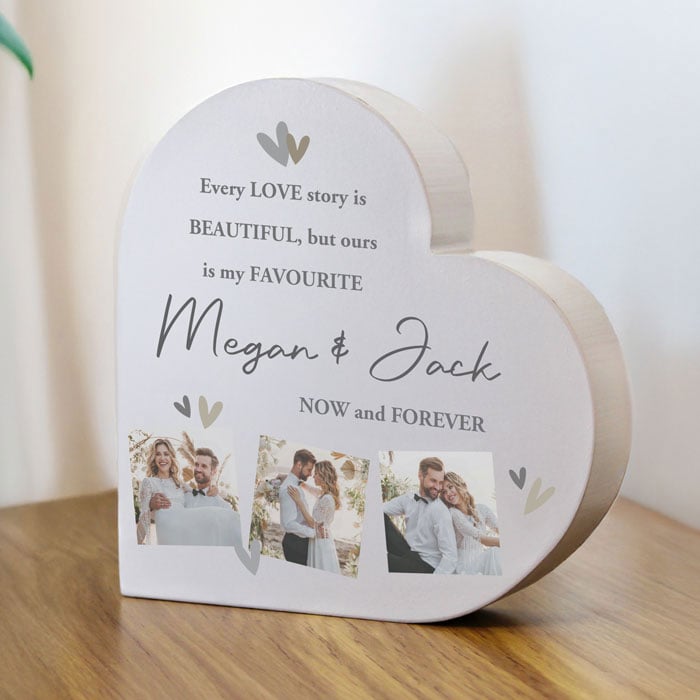 Personalised Photo Upload Grey Heart Wooden Ornament