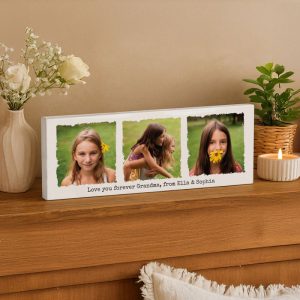 Personalised Multi Photo Upload Wooden Mantel Block