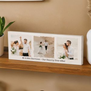 Personalised Multi Photo Upload Wooden Mantel Block