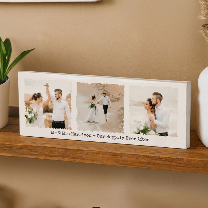 Personalised Multi Photo Upload Wooden Mantel Block
