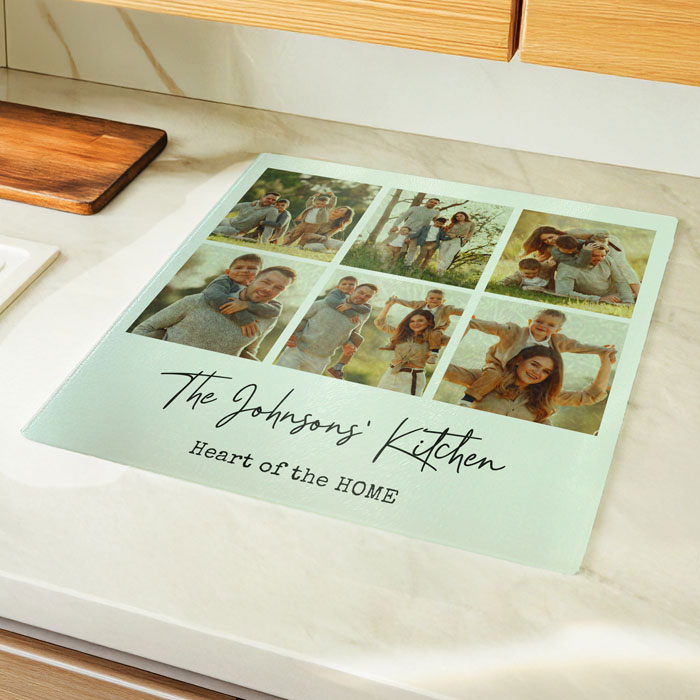 Personalised Multi Photo Upload Glass Chopping Board