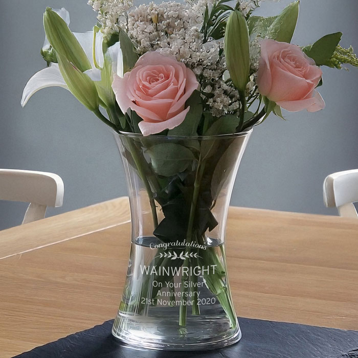 Personalised Engraved Classic Glass Waisted Vase