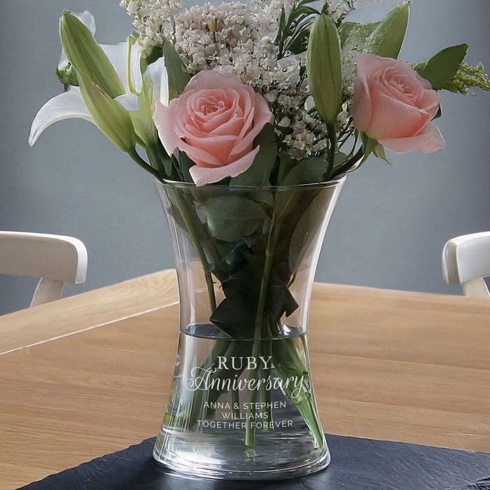Personalised Engraved Ruby Wedding Anniversary Glass Vase