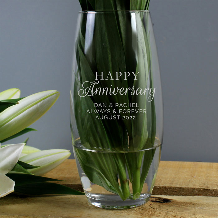 Personalised Engraved Happy Anniversary Glass Bullet Vase